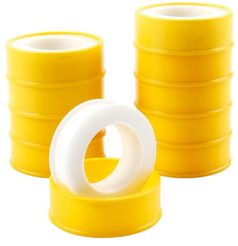 Smomend 10 Stück Teflonband DVGW für Gas und Wasser, PTFE Dichtband 12mm 12m, Teflonband Gewindedichtband für Sanitär und Heizungssysteme, Gewindedichtfaden Weiß mit Temperaturbereich -60°C bis 240°C