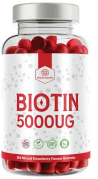 Biotin 5000µg Gummies – Hair, Skin & Nail Support – 150 Vegan Strawberry Gummies (5-Month Supply) | High Strength Hair Growth Supplement | UK Made, GMP Certified