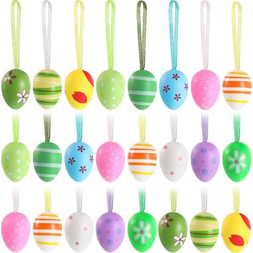 Scinzene 24 Pcs Ostereier zum Aufhängen, Mini Ostereier, Ostern Deko für Bäume, Fenster und Garten, leichte und langlebige Eier zum Befüllen, vielseitige Osterdeko 