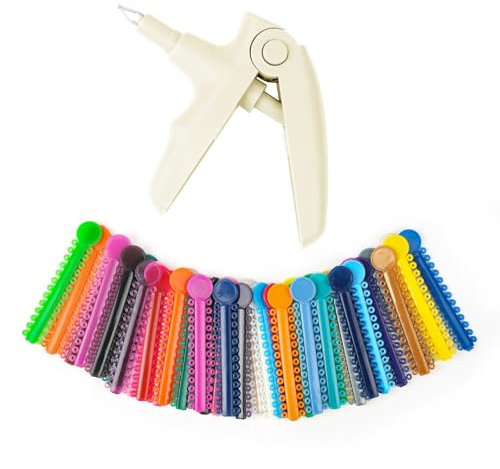 OFFCUP Ortodoncia Herramienta de Pistola de Ligadura, Dental Pistola de Ligadura con 40pcs Lazos de Ligadura de Ortodoncia Multicolor, Kits Poner Ligaduras Instrumento Dental (Blanco)