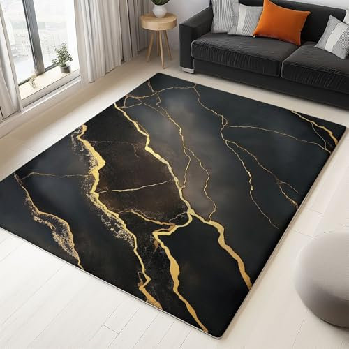Generisch Teppich Wohnzimmer 120 x 180 cm Schwarz Alkoholtintenmalerei 3D Teppich-Küche Jugendzimmer Esszimmer und Schlafzimmer Teppich Kurzflor Teppich Extra Weich Pflegeleicht