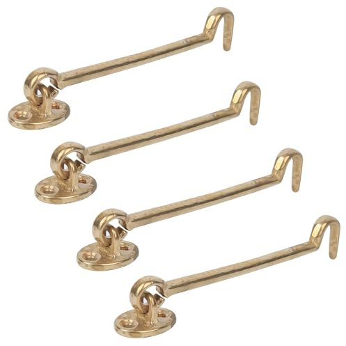 Hapivida Gold Brass Privacy Hook, Heavy Duty Solid Door Latch 6.7 Inch, Thick Door Hook, Cabin Hook And Eye Latch (Brass-4 Pcs)