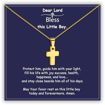 Sereney Gold Cross Necklace as Easter Baptism Gifts Boys, Cross Chian for Boys Stainless Steel Crosss Necklaces, Baptism Confirmation 1st Communion Gift forr Boy