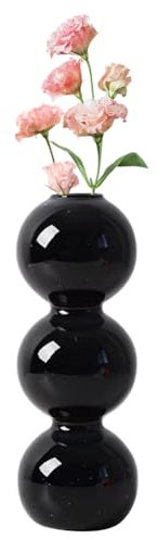 Umllpet Kleine Glasvase Schwarz, Modern Blumenvase für Pampasgras, Tischdeko & Wohnzimmer, Mini Deko Vasen Hochzeit, Küche, Geschenk (Bubble Design, Ästhetisch)