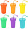 PLLYPE Confezione da 6 Bicchieri per Feste per Bambini, Bicchieri di Plastica, Bicchieri con Cannuccia e Coperchio, Bicchieri di Plastica da 400 ml, Senza BPA, Bicchieri per Frullati e Caffè