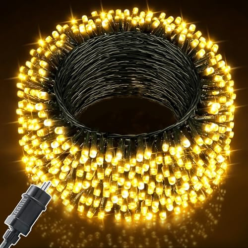 Meision Lichterkette Außen 60m 600LED, Lichterkette Innen mit 8 Modi Timer Speicherfunktion IP44 Wasserdicht, Lichterketten Außen Strom für Camping, Garten, Balkon deko, Warmweiß