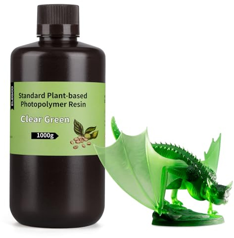 ELEGOO Standard 3D Drucker Resin auf Pflanzlicher Basis mit Extrem Geringem Geruch und Hoher Präzision, 405 nm UV Photopolymerharz, Schnelle Aushärtung Harz für Resin 3D Drucker Klargrün 1000g