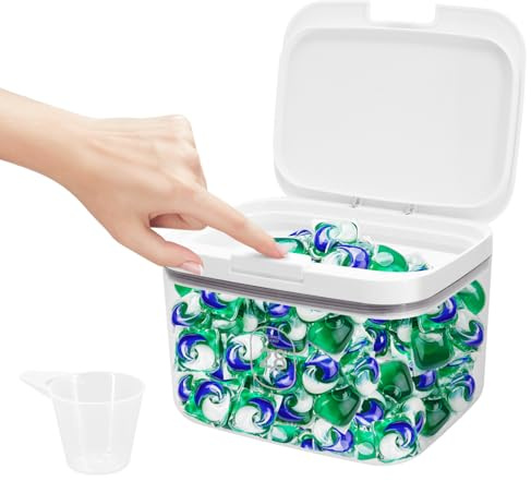 CheurYae Almacenamiento de detergente para ropa de 2.8 L, contenedor de cápsulas de lavandería con taza medidora, organizador de gran capacidad para bombas de baño