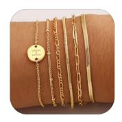 Armband Damen Gold, 6 Stück Armbänder 14K Vergoldet, armband mit buchstaben H Stapelbare schmuck Bracelet Set Geschenk für Damen, Mädchen, Frau, Freundin, Mama