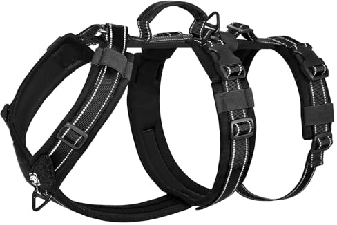 OneTigris Hundegeschirr, HOUNDLOCK Taktisches Geschirr Ausbruchsicher Einstellbar Weich Gepolstert Brustgeschirr mit 1 Griff, 2 D-Ringe und Reflektierend (Schwarz, L)