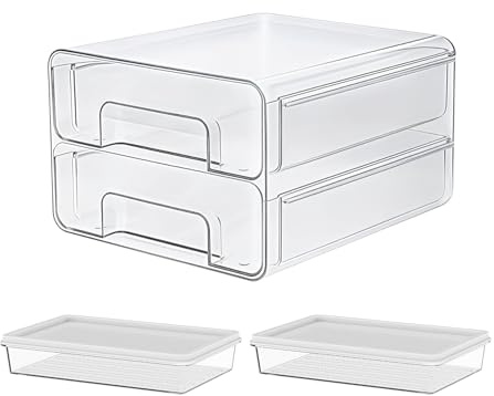 Epzia Kühlschrank Organizer 3er Set mit 2 Aufschnittboxen, Fridge Organizer Schublade für Wurst & Lebensmittel - BPA-Freie Aufbewahrungsboxen für Obst Gemüse, Küchenorganizer (NICHT spülmaschinenfest)