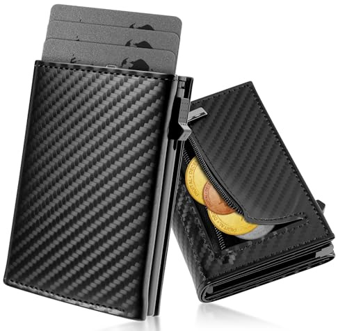 Wowfast Geldbörse Herren mit RFID, Slim Wallet Pop-up Kartenetui Herrens,Blockierende ID-Fenster Kartenetui Slim Wallet Geschenkbox (Carbon Schwarz)