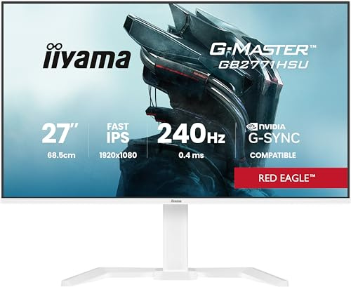 iiyama G-Master GB2771HSU-W1 27 inch Fast-IPS LCD, White Bezel, 240Hz, 0.4ms, Adaptive Sync & G-Sync Compatible, Full HD 1920x1080, 2 x HDMI, 1 x DisplayPort, HAS