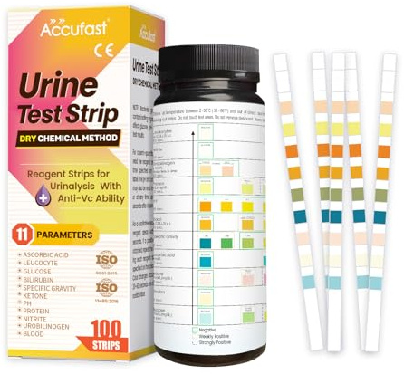 Accufast Urinanalyse Teststreifen x100 – 11 in 1 Parameter Urin Teststreifen, Urin Test für Frauen und Männer, Urinanalyse Testkits für Harnwegsinfekt zur Gesundheitsüberwachung zu Hause