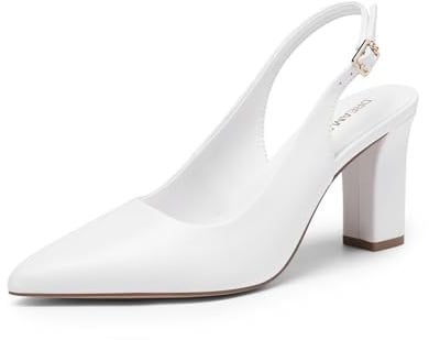 DREAM PAIRS Tacones Slingback Mujer | Tacón bloque 8cm, plantilla espuma PU 4mm, suela antideslizante, tiras ajustables, forro PU.