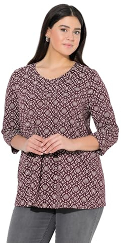 Ulla Popken Damen große Größen Übergrößen Plus Size Shirt, A-Linie, Zierfalten, V-Ausschnitt, 3/4-Arm Pflaume 42+ 822135352-42+
