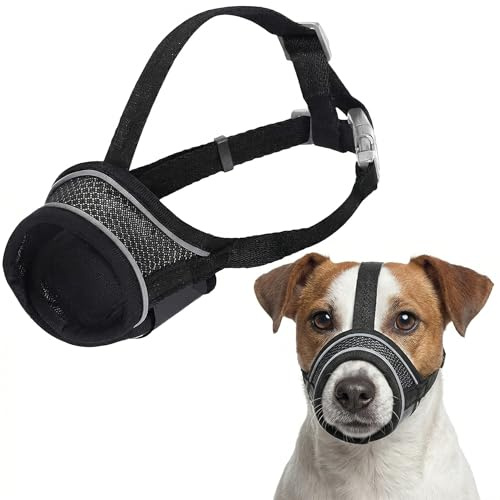 Breathable Mesh Dog Muzzle,Dog Muzzle for Large Dogs,Comfortable Adjustable Reflective Dog Muzzles,Soft Muzzles for Dogs with Headband Design for Preventing Barking and Chewing (Black,M,9-12.5KG)