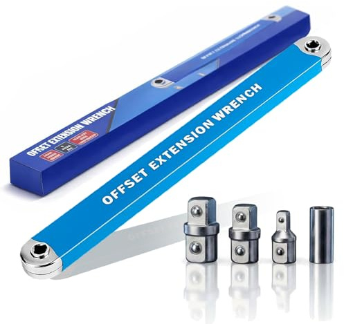 rialgirw Offset SchlüSsel, Offset Extension Wrench - 15.4 Inch Multi-Purpose Tension Extension, Verlängerung Schraubenschlüssel Set Includes 1/4 Inch, 3/8 Inch & 1/2 Inch Adapter (1Set)