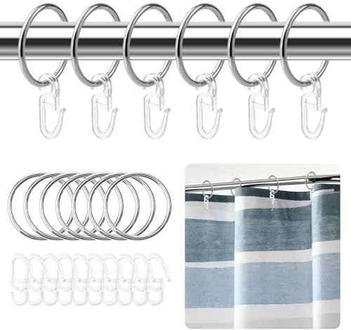 50 Stück Gardinenringe mit Haken, Silber Metall Vorhangringe, Vorhangringe mit 50 Stück Gardinenhaken für Fenster Tür Duschvorhänge - 30 mm Innendurchmesser, Silber
