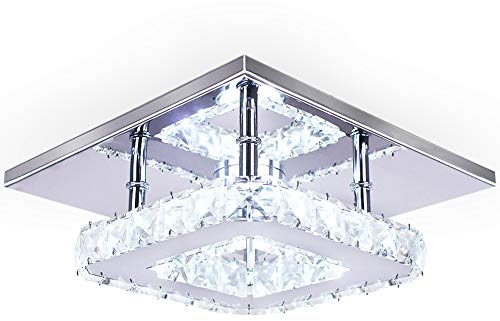 Xundi Contemporary Mini Crystal Chandelier - Mount Crystal Ceiling Light Finish Chrome Pendant for Living Room, Kitchen, Office, Bedroom, Dining Room, Island (White Square)