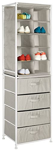 mDesign Schuhregal – praktischer Schuhschrank mit Metallrahmen für den Eingangsbereich oder die Abstellkammer – Schuhablage mit 10 großzügigen Fächern und 4 Schubladen – beige/braun