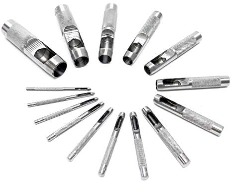 Wiltec Jeu Poinçons de cuir 2-22mm 15 pcs. Acier au carbone Cuir Caoutchouc Plastique souple Outil Bricolage Perforation Emporte-pièce Découpe-cuir Estampage