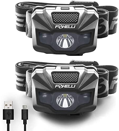 Foxelli LED Stirnlampe wiederaufladbar – Ultraleichte wiederaufladbare Kopflampe mit Rotlicht für Erwachsene & Kinder, fürs Laufen, Jogging, Lesen, Angeln, Fahrrad, Camping, Wandern & Outdoor