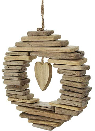 SIDCO Kranz Herz Hänger Treibholz Fensterhänger Türkranz Holz Wanddeko Fenster Deko