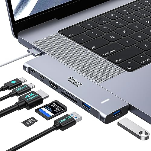 USB C Hub MacBook Pro/Air Adapter Multiport 7-in-2 auf HDMI 4K @60Hz, Typ C Thunderbolt 3, SD/TF-Kartenleser, USB 3.0, Dock USB C für MacBook Pro 2020/2019/2018 MacBoook Air