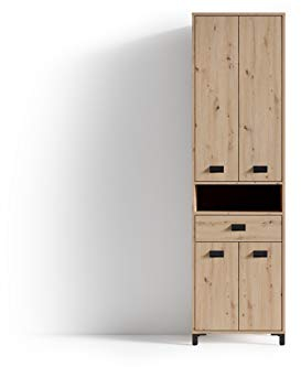 byLIVING Hochschrank WELLNESS mit robuster, pflegeleichter Melamin Oberfläche in Artisan Eiche Optik. Viel Stauraum, 4 Türen, 1 Schublade, offenes Fach, Holzwerkstoff, braun, B 54, H 193, T 31 cm