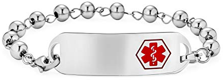 Identificación De Alerta Médico Pulsera De Identificación En Blanco Bola De Cuentas De Enlace De La Cadena Para Las Mujeres De Plata Tono De Acero Inoxidable De 7 Pulgadas