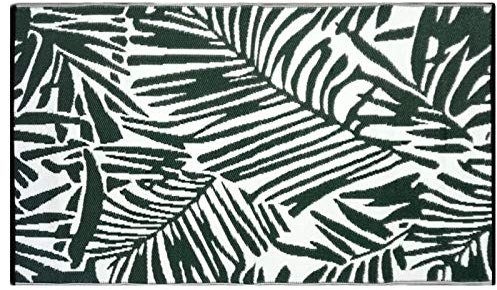 Jet-Line Garten Outdoor Teppich Lorena Waldgrün 120 x 180 cm Terrasse Balkon Gartenteppich Motiv Jungle Palmen Design