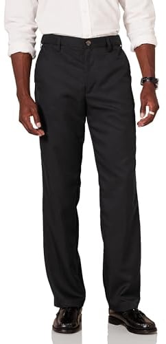 Amazon Essentials Men's Classic-Fit Expandable-Waist Flat-Front Dress Trouser, Black, 35W / 30L