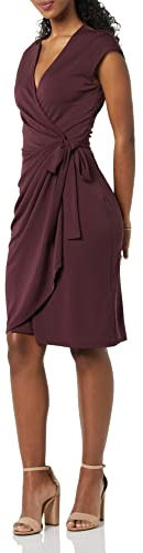 Amazon Essentials Robe Cache-cœur Classique, Manches Cape (Disponible en Grande Taille) Femme, Bordeaux, S
