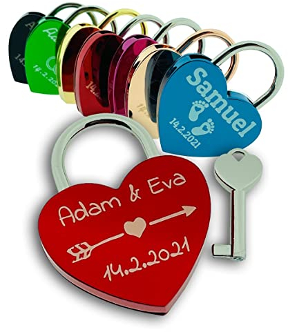 Liebesschloss mit Gravur, Vorhängeschloss Schloss, Romantisches Geschenk für Frau Mann Freund Freundin zum Valentinstag, Hochzeit, Hochzeitstag, Pärchen Liebesgeschenke Jahrestag Rot