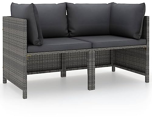 vidaXL Gartensofa 2-Sitzer mit Polstern Ecksofa Sofa Lounge Gartenset Gartenmöbel Garten Garnitur Sitzgruppe Sitzgarnitur Grau Poly Rattan