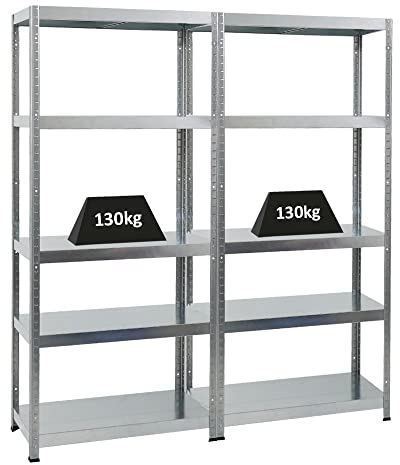 PROREGAL Mega Deal 2er-Sparset Metallregal Steel Eagle 180x80x40cm Fachlast 130kg Verzinkt Schwerlastregal, Küchenregal, Kellerregal, Steckregal, Garagenregal, Lagerregal