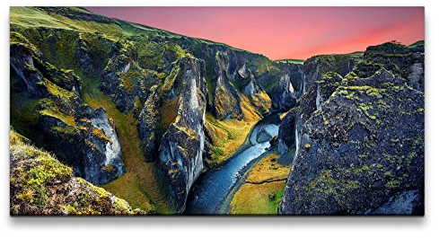Paul Sinus Leinwandbild 120x60cm Island Natur Schlucht Moos Grün Fluss Klippen
