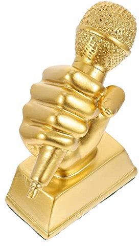 SEWACC Microphone Trophy Resin Microphone Gold Sculpture Singing Award Trophy for Home Office Decoration Decorative Trophy