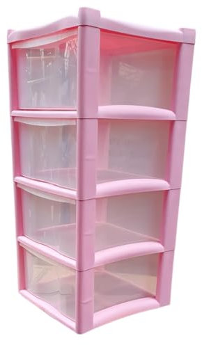4 Drawer Large Plastic Storage Drawer Tower Perfect for Schools, Offices and Children's Toys Storage Solution (Pink)