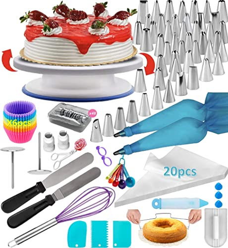 YIN AISIKE Kuchendekorationsset, teiliges Kuchendekorationszubehör mit Kuchen-Drehteller zum Dekorieren, Gebäck-Spritzbeutel, Backzubehör, Kuchenbackzubehör für Anfänger (100)