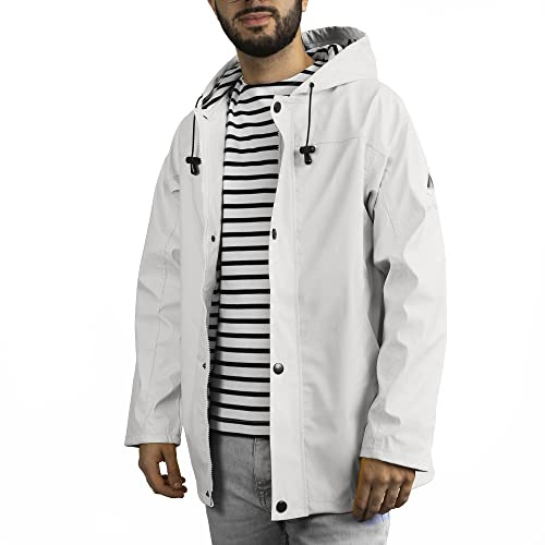 Breizh Ocean - Ciré Imperméable, du XS au 4XL, Création Française ARMOR - Intérieur Marinière Rayé - Mixte - Coupe Vent Homme ou Femme - Veste Imperméable - Manteau Homme