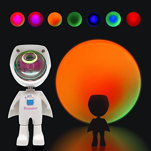 Brunoko 7 Farben Astronautenförmige Sonnenuntergangslampe - Sonnenuntergangslampe mit Touch-Steuerung - 360° verstellbares Projektor-Nachtlicht für Kinder - Kinder-Nachtlicht in 7 verschiedenen Farben