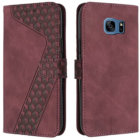 OKZone Kompatibel mit Samsung Galaxy S7 Edge Hülle, Handyhülle Samsung S7 Edge, PU Leder Tasche Wallet Schutzhülle Flip Cover Klappbar Brieftasche Etui mit Magnet Kartenfach TPU Lederhülle (Rot)