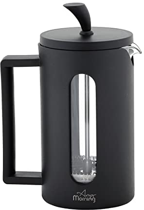 Any Morning French Press Coffee Maker and Herbal Tea Brewer 600 Ml, 3-Level Filtration Stainless Steel Filter Coffee Makers With Plunger, Heat Resistant Borosilicate Glass Cafetiere 4-5 Cup, Black