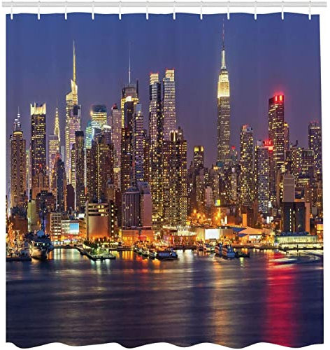 Rideau De Douche New York City New York Night Skyline Paysage Urbain Imperméable Rideau De Salle De Bain Décoration 180X180cm