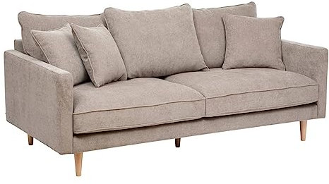 Atmosphera - Canapé 3 Places Candice Beige - Tissu Velours Déperlant - L194 cm - Fabriqué en France - pour Salon, Séjour