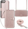 Coque pour iPhone 7 Plus/8 Plus avec Cordon Colier - Etui iPhone 7 Plus/8 Plus Portefeuille avec Porte Carte - Housse en Cuir, Etui à Rabat, Pochette de Portefeuille - Or Rose