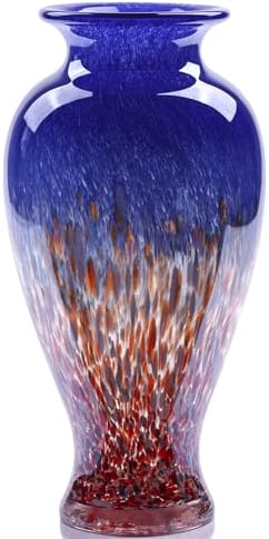 oliruim Vase en Verre Soufflé Bleu de 30 cm, Vase en Verre Opaque Coloré, d'art à Large Ouverture au Design Unique pour la Décoration de la Maison, Salon, Table à Manger Décoration (Bleu)