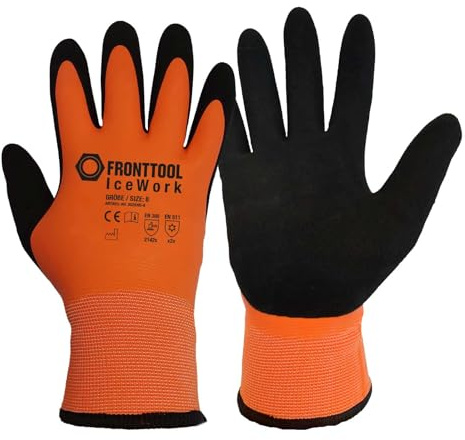 FRONTTOOL Kälteschutzhandschuhe IceWork | Gr. 8 Winterhandschuhe Wasserfest | Arbeitshandschuhe mit Grip-Beschichtung | Signalfarbe Gelb | Ideal für Bau, Lager & Garten | Norm EN388 & EN511 geprüft